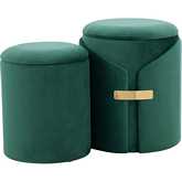 Dahlia Nesting Ottoman Set in Green Velvet with Gold Accents